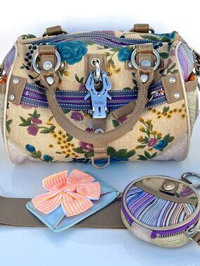 GEORGE GINA & LUCY GG&L Jacquard Bowling Bag Satchel Key Pouch Y2K